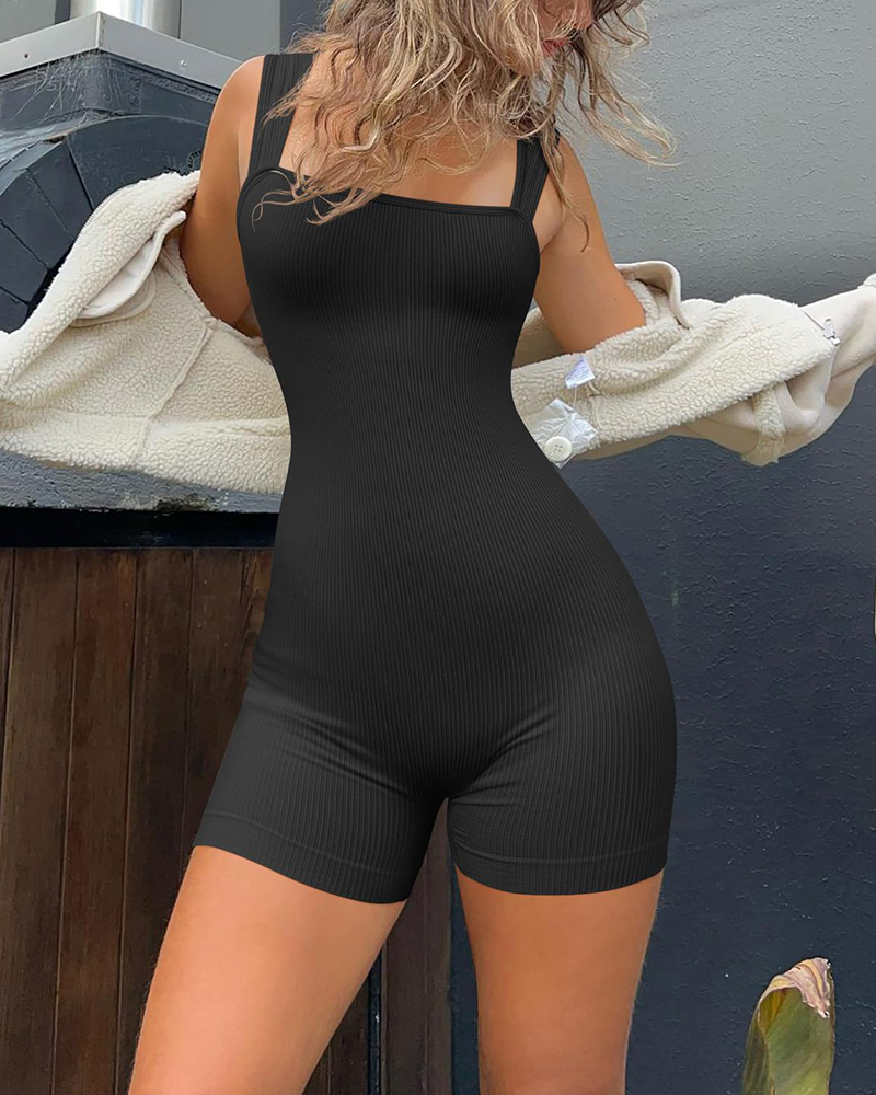 Seamless Ribbed Wide Strap Boxer Bodysuit