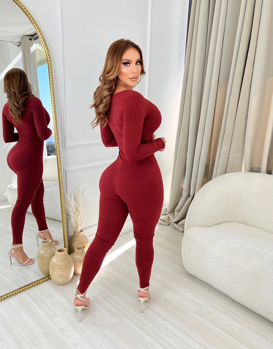 Long Sleeve Round Neck Bodysuit Snatched Jumpsuit