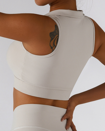 Zipper Shockproof Running Fitness Vest Crossover Yoga Bra