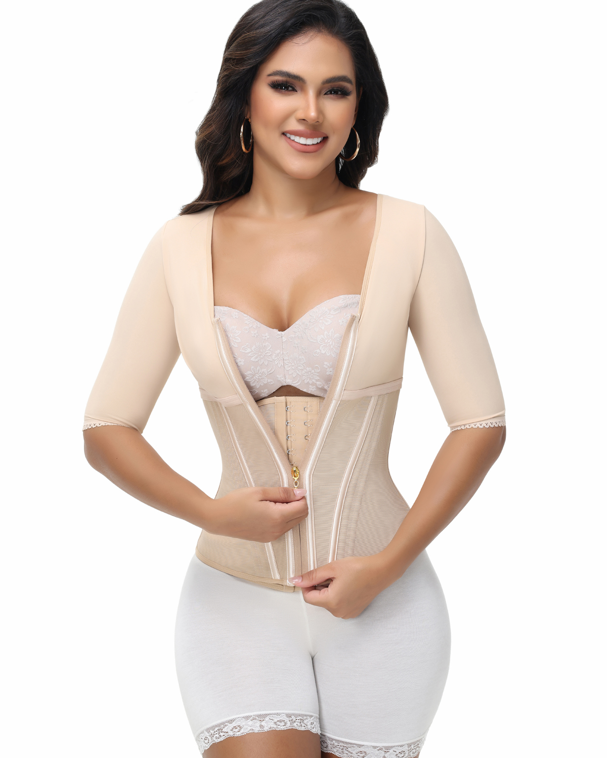 Fajas Colombianas High Compression Half Sleeves V Neck Waist Trainer Top