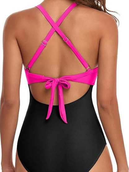One Piece Swimsuits Tummy Control Cutout High Waisted Bathing Suit Wrap Tie Back