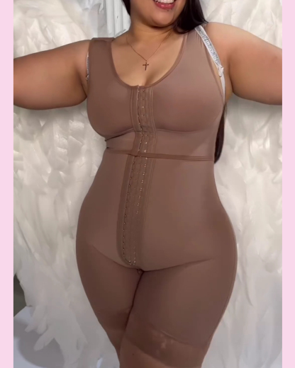 Buckle Front Tummy Control Butt Lifting Zipper Crotch Body Shaper
