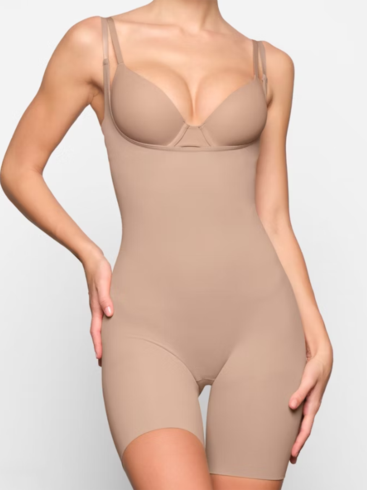 Summer Breathable Spaghetti Strap Seamless Shaping Hip Lifting Open Bust Bodysuit