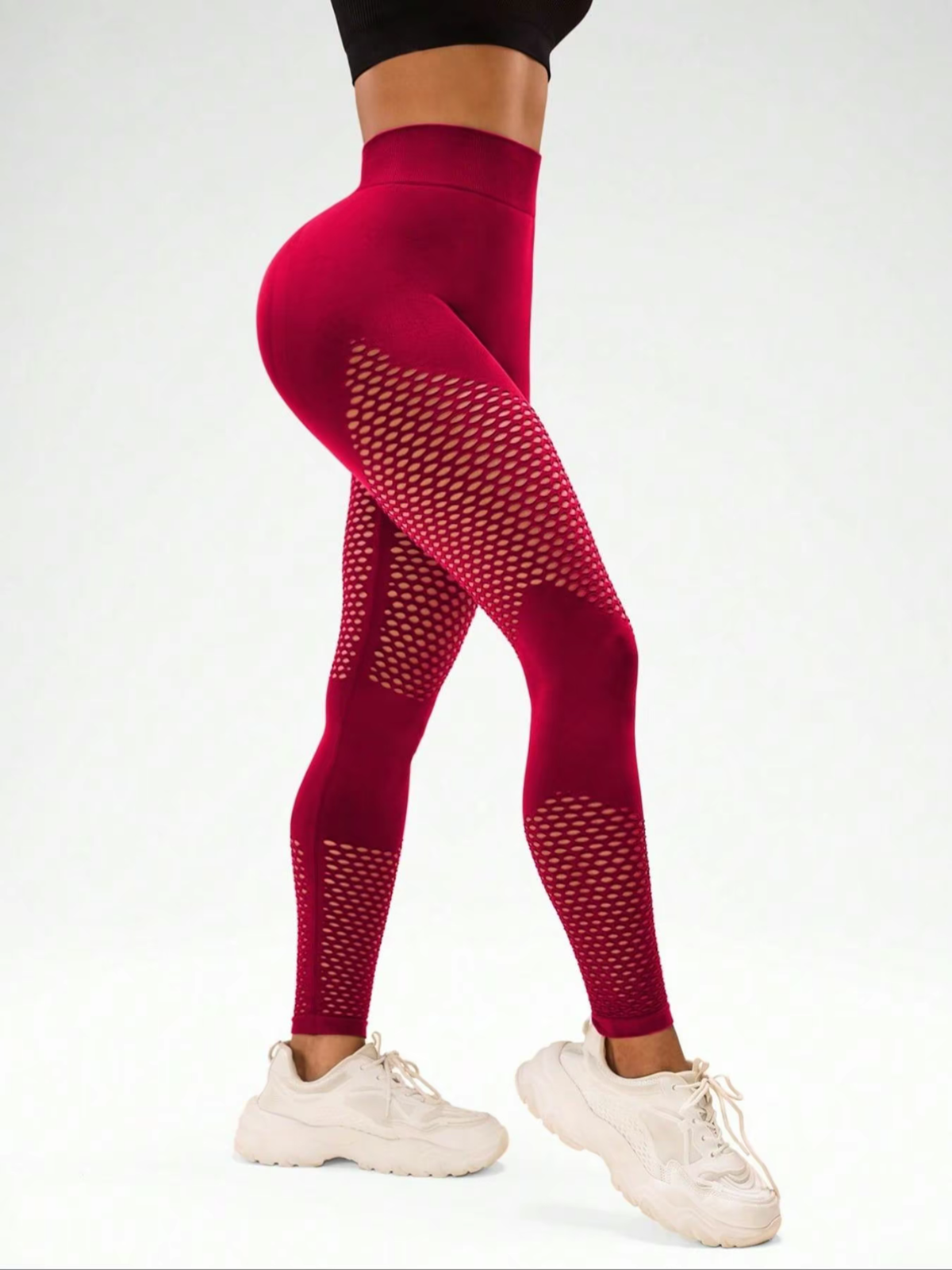 Women's Solid Color Hollow High Waist Sports Leggings