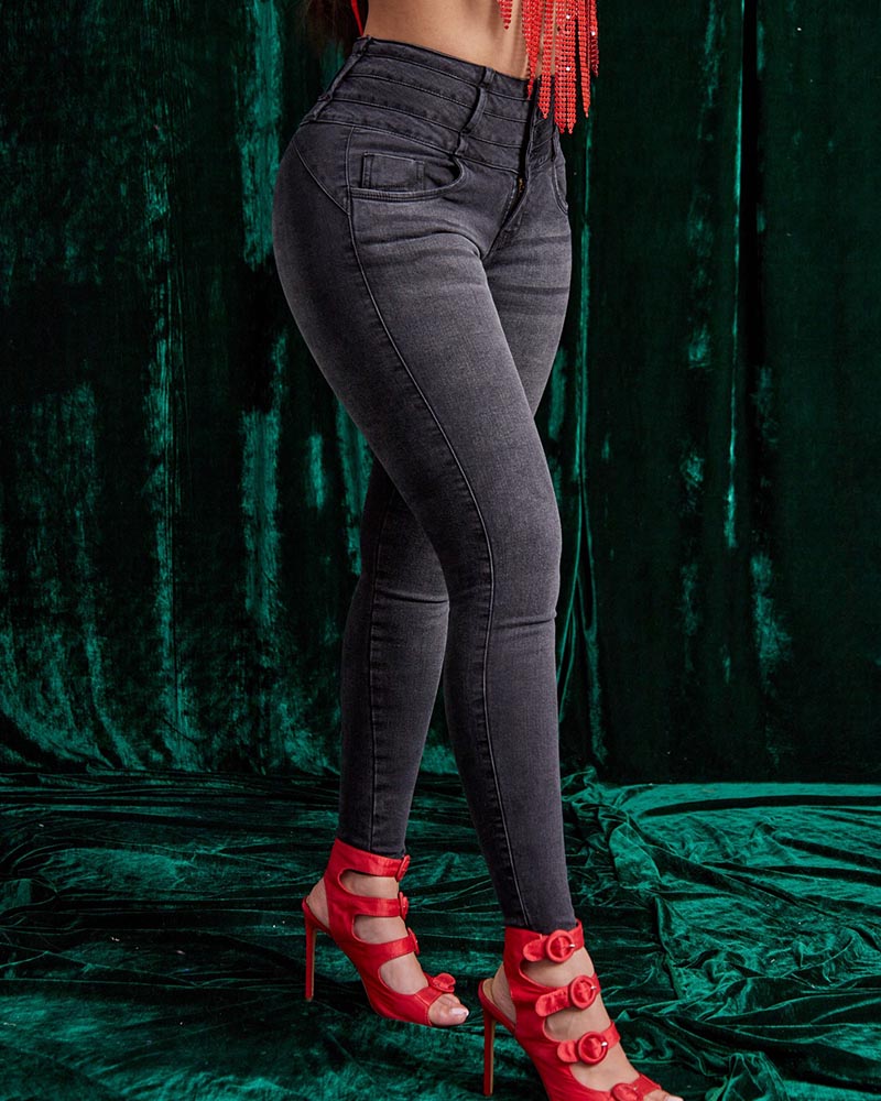 Smokey Gray Hip Lift High-Waisted Jeans