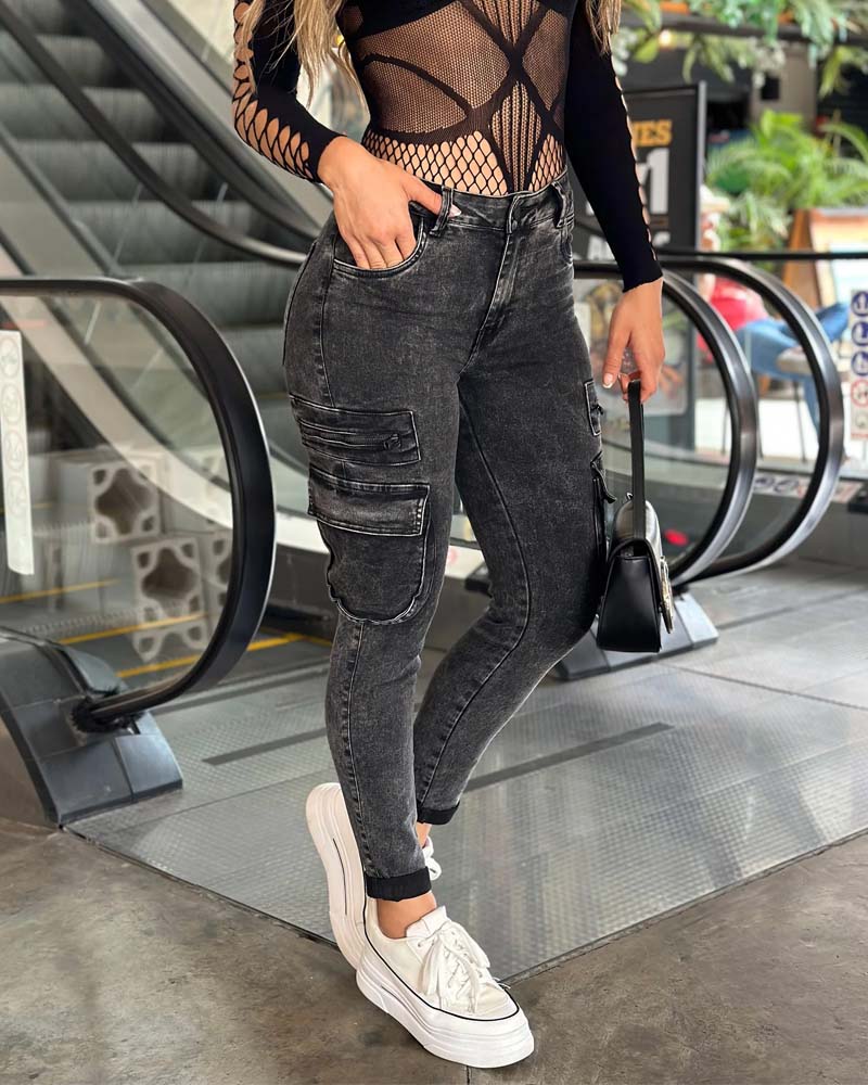 Smokey Gray Skinny Pocket Jeans