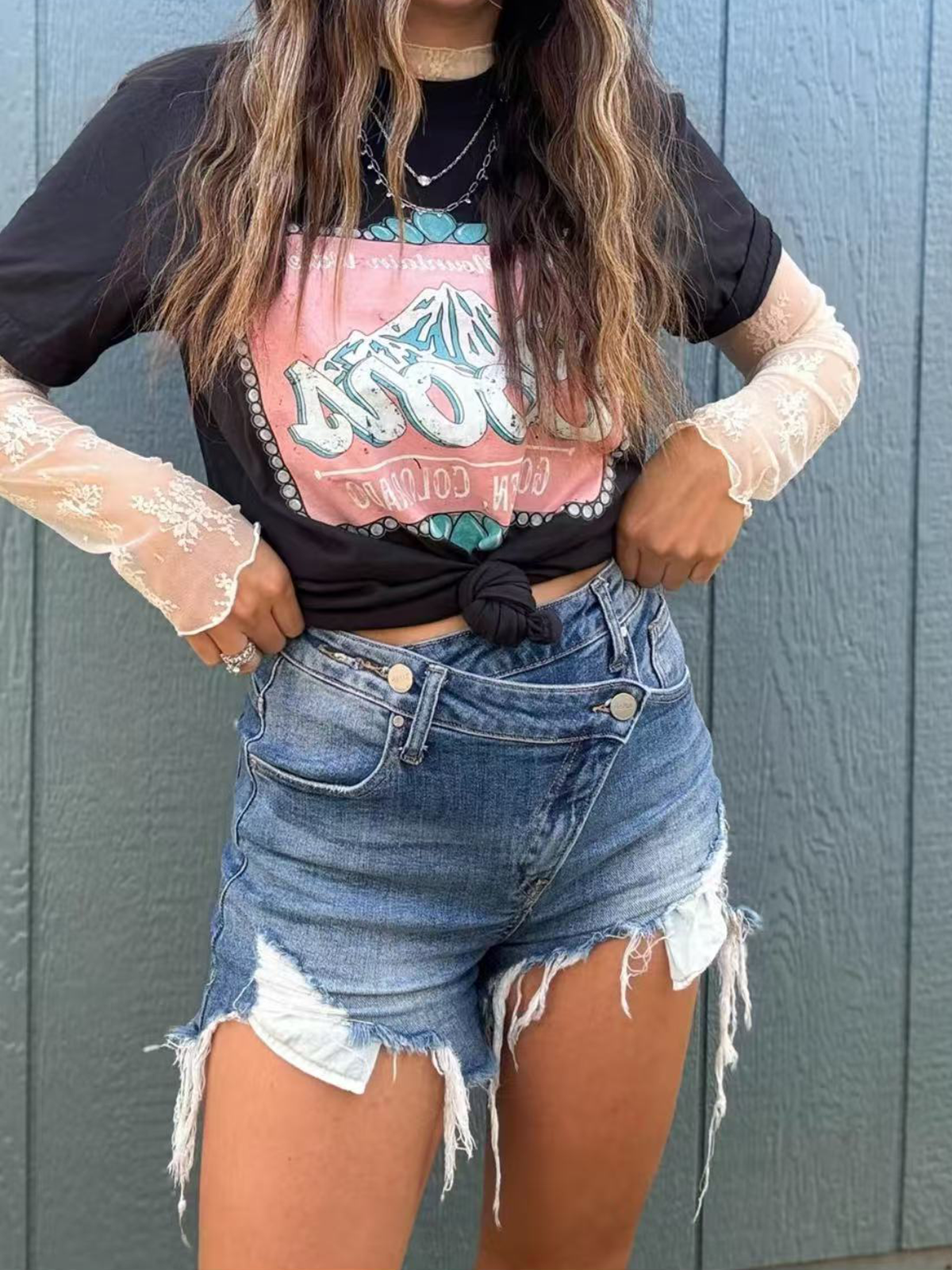 Diagonal Button Design Raw Edge Ripped Cool Style Denim Shorts Hot Pants