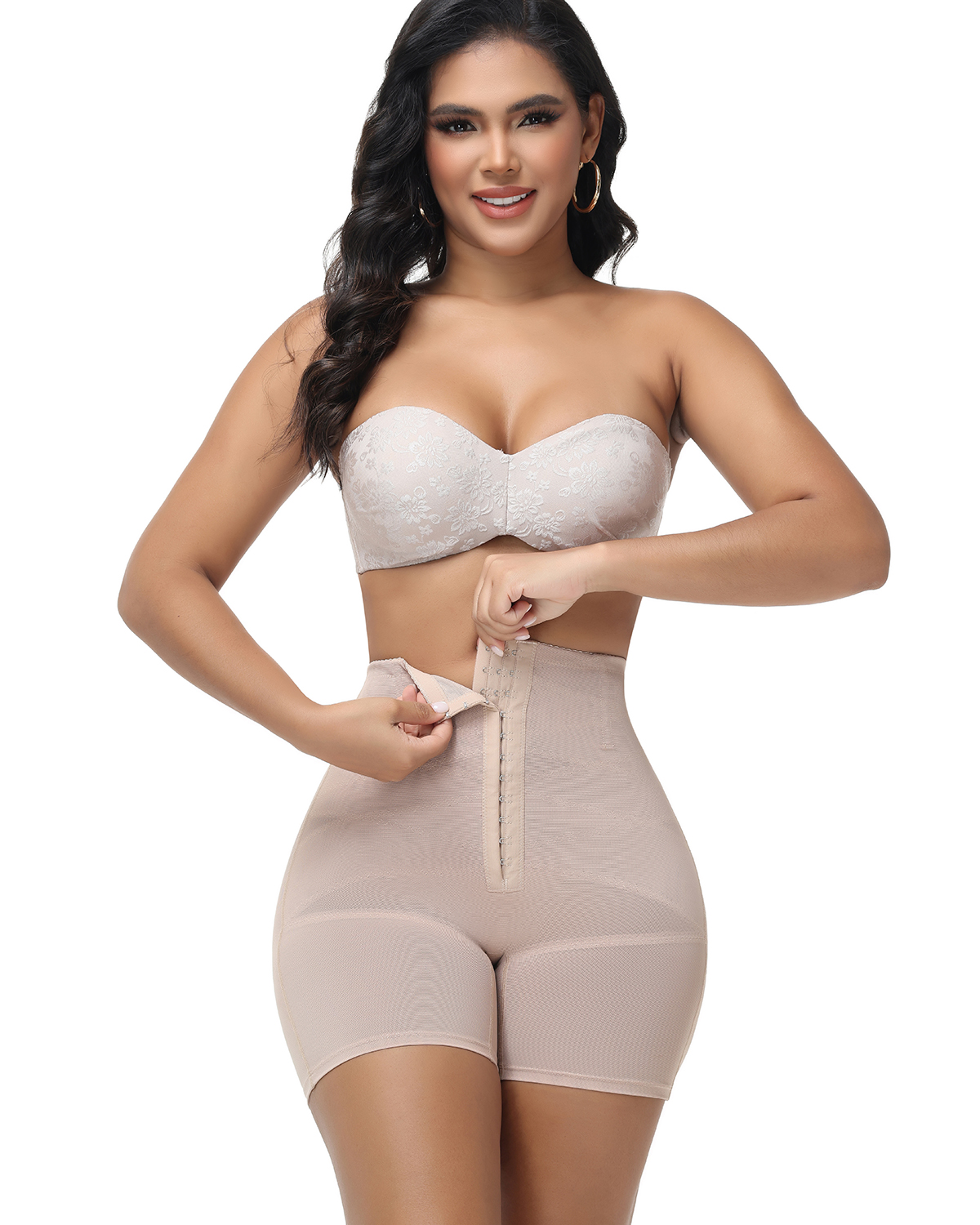 High Waisted Button Down Tummy Compression And Butt Lifting Shorts