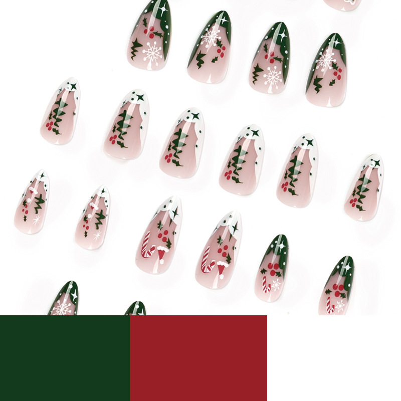 Christmas French White and Green Nail Art Nail Pads