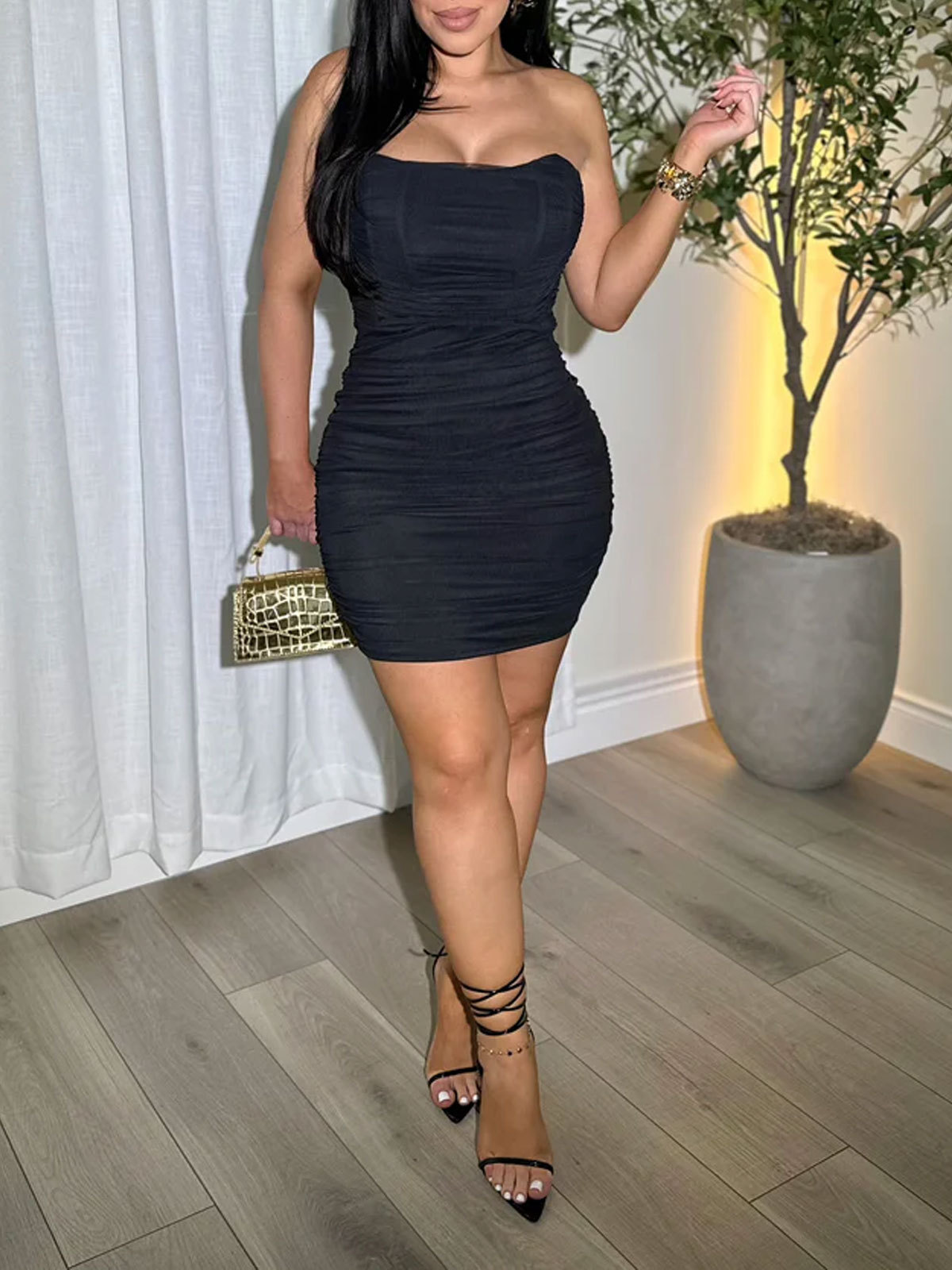 Glam Ruched Strapless Bodycon Mini Dress