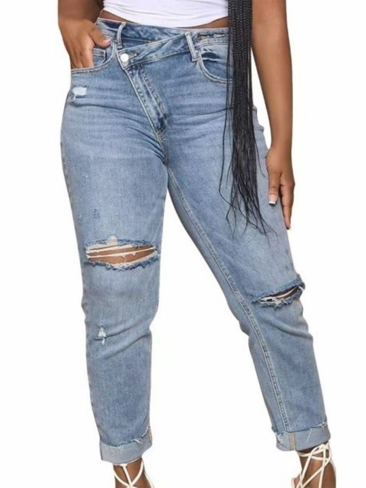 Summer Women's Popular High Waisted Slim Fit Jeans With Bevel Buckle