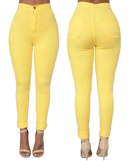 Candy-Colored High-Waisted Stretch Slim Jeans