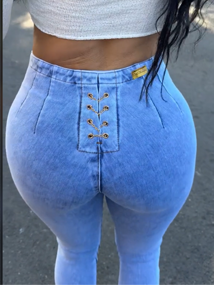 Chained High-Waist Elastic Jeans (Pre-Sale)