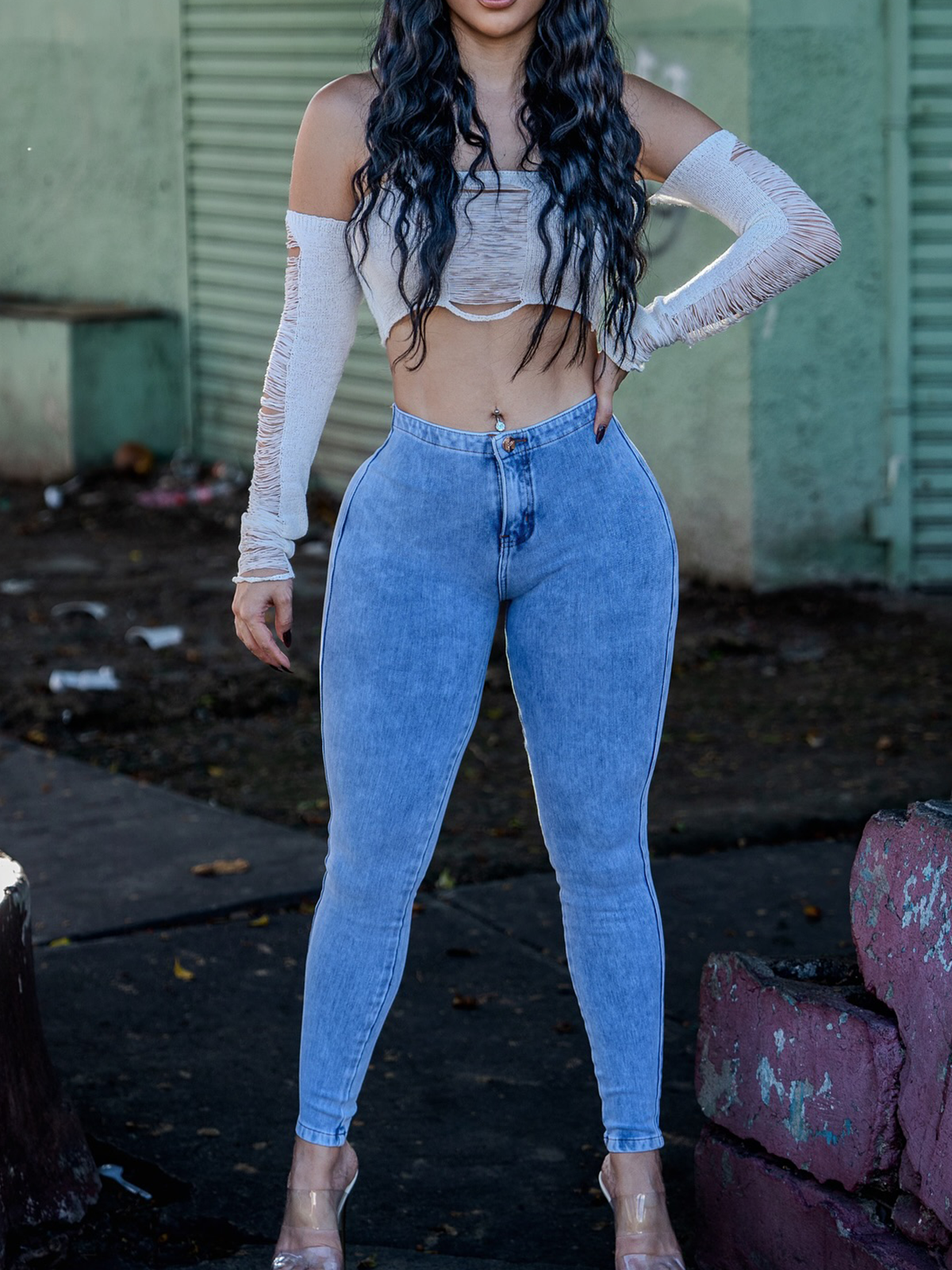 Chained High-Waist Elastic Jeans (Pre-Sale)