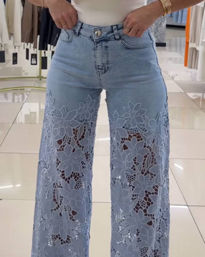 Petal Lace Patchwork Cutout Jeans