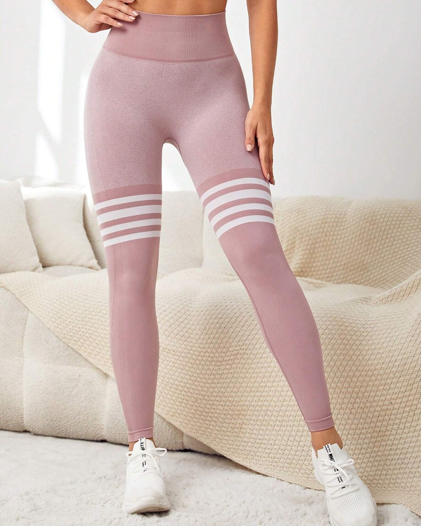 High Waist Back V Butt Lifting Fitness Striped Yoga Leggings