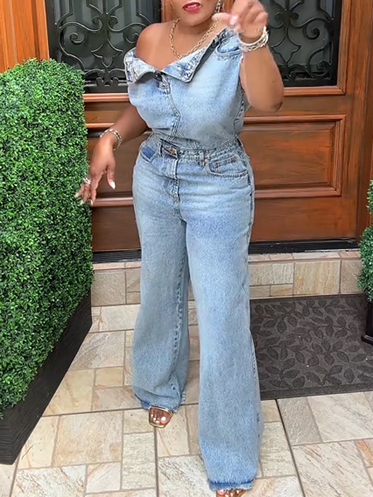 Designer Patchwork Denim Jumpsuit