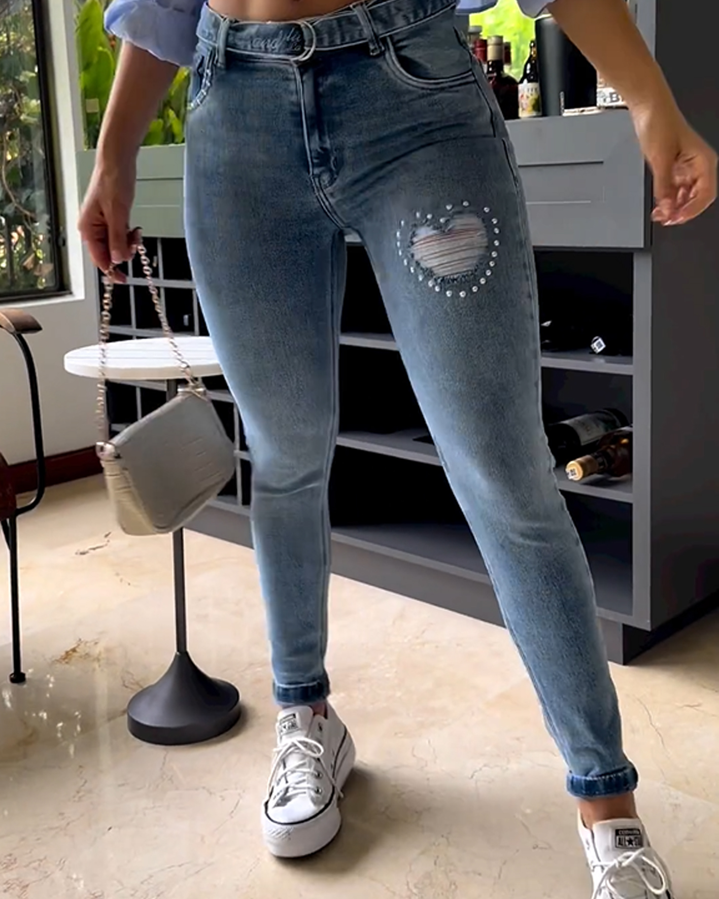 ChicCurve Fashion Heart Skinny Belt Jeans