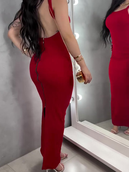 Bust Enclosed Fitted Zip-up Dress