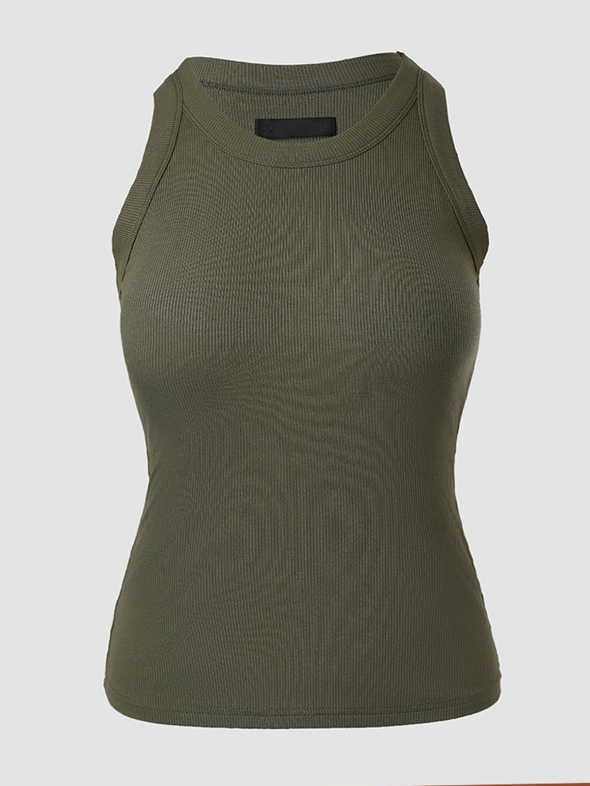 Round Neck Built-in Bra Ribbed Tank Top