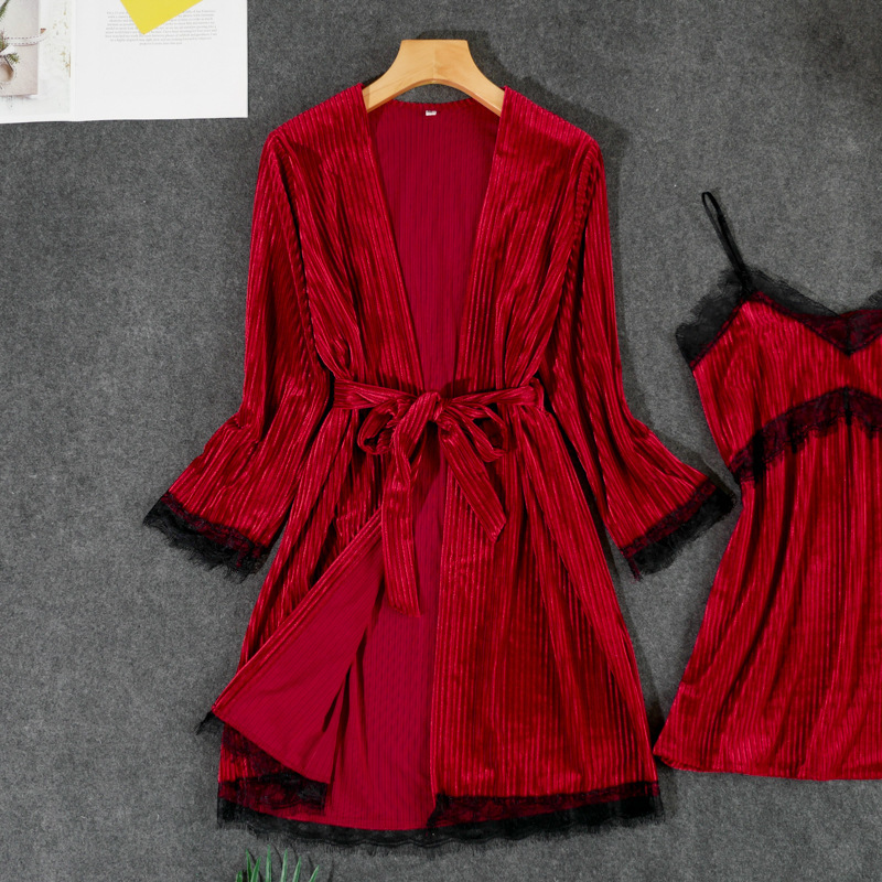 Velvet Sexy Lace Two Piece Pajamas