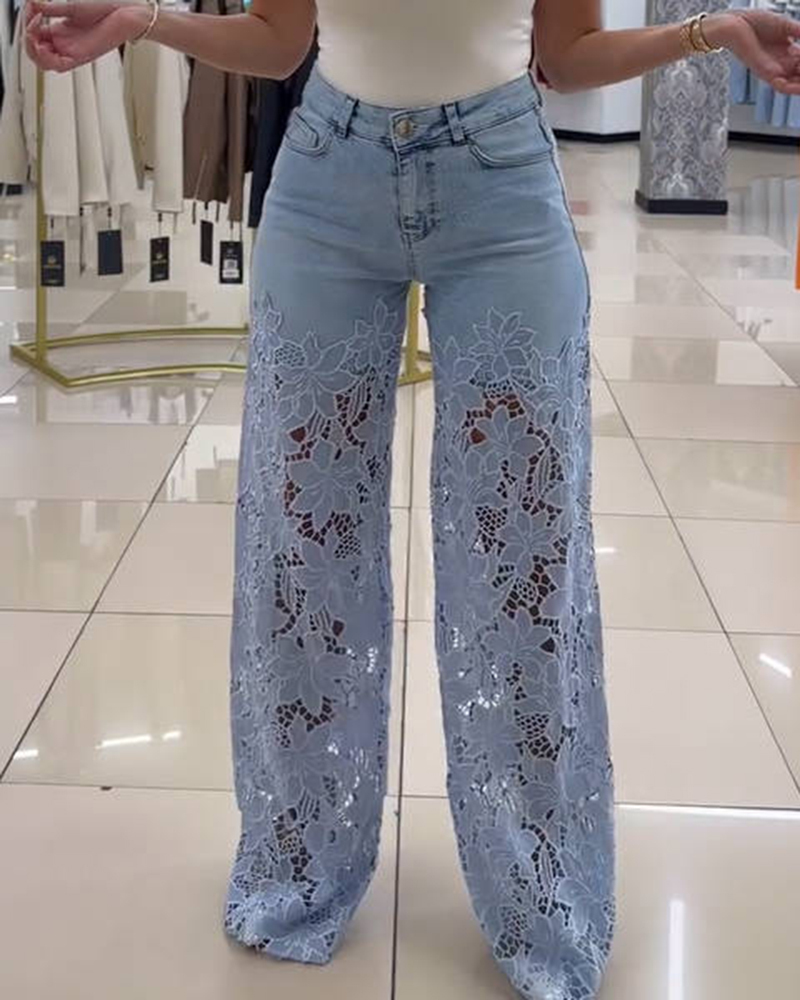 Petal Lace Patchwork Cutout Jeans