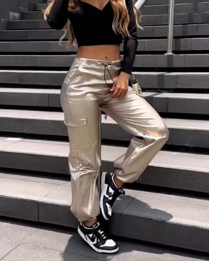 Eco-Leather Lantern Pocket Pants