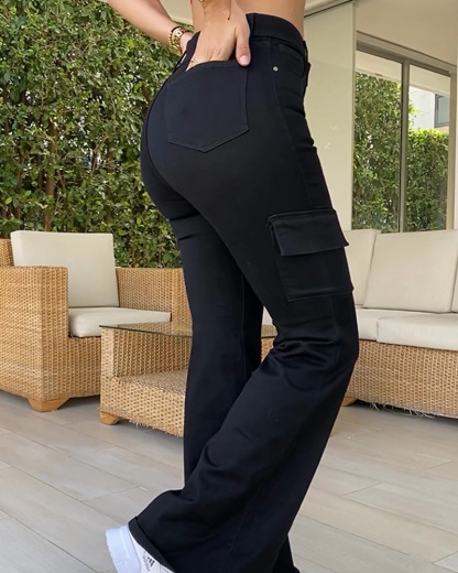 Pocket Cargo Style Flared Jeans