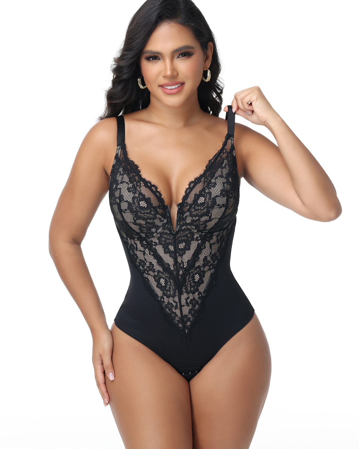 V-Neck Lace Triangle Bodysuit