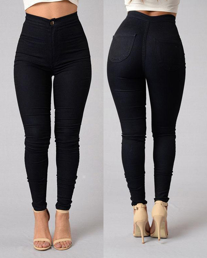Candy-Colored High-Waisted Stretch Slim Jeans