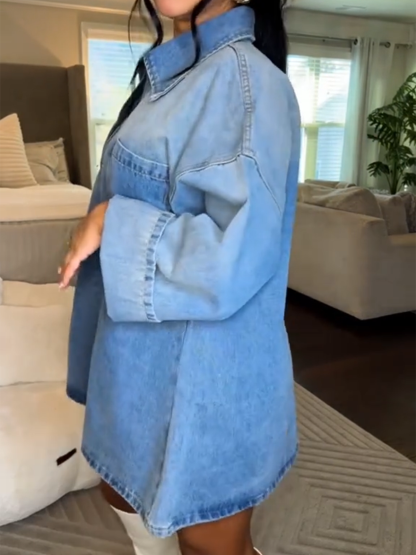 Stylish Collared Loose Denim Dress