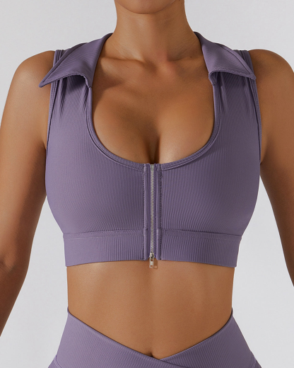 Zipper Shockproof Running Fitness Vest Crossover Yoga Bra