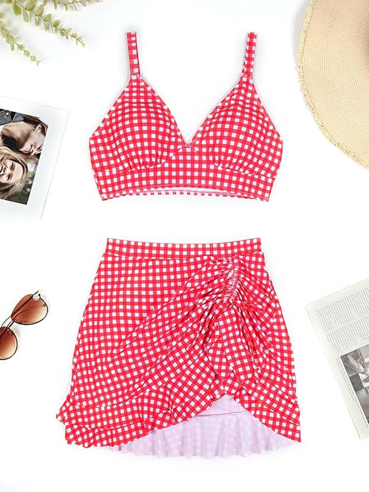 High Waisted Bikini Sets Tummy Control Swim Skirt Two Piece Swim Suit
