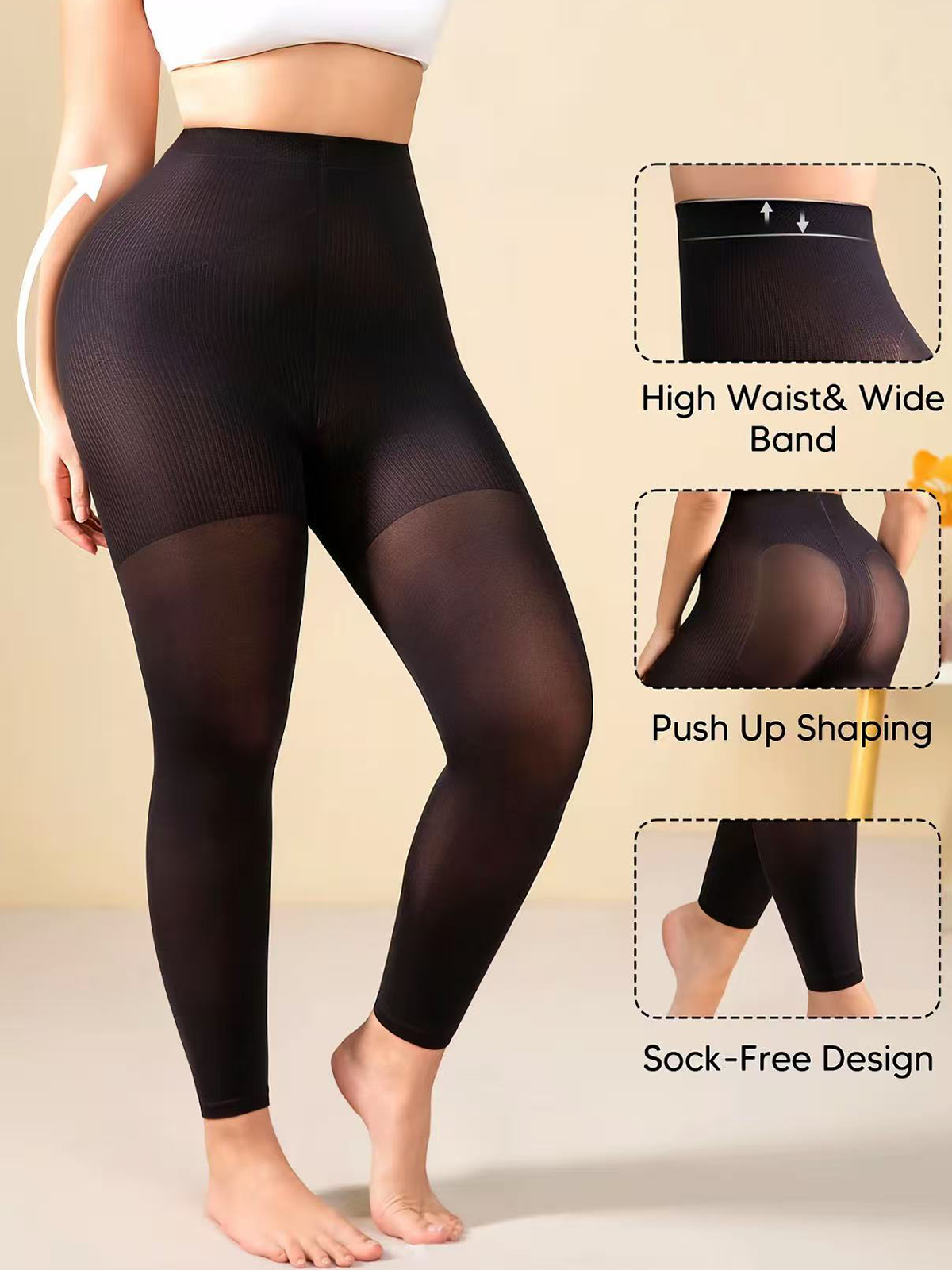 Seamless Butt Lifting Control Top Pantyhose