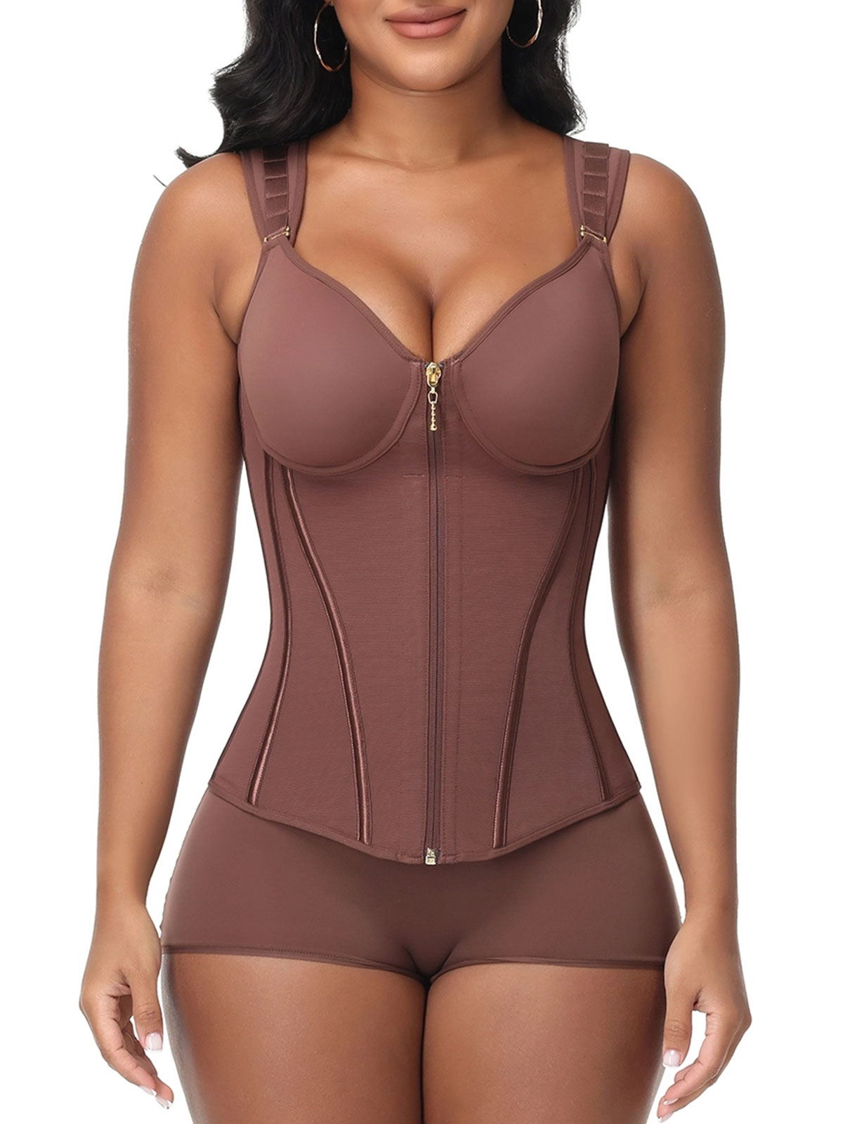 Double Compression Long Slimming Faja Waist Trainer Zipper Vest  with Bra