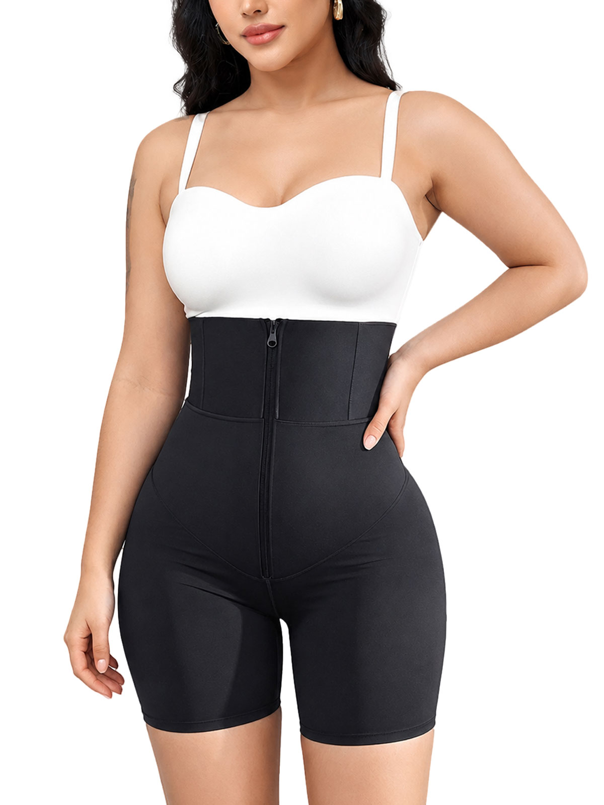 Zipper Front Waist Trainer Shapewear Shorts Tummy Control Body Shaper