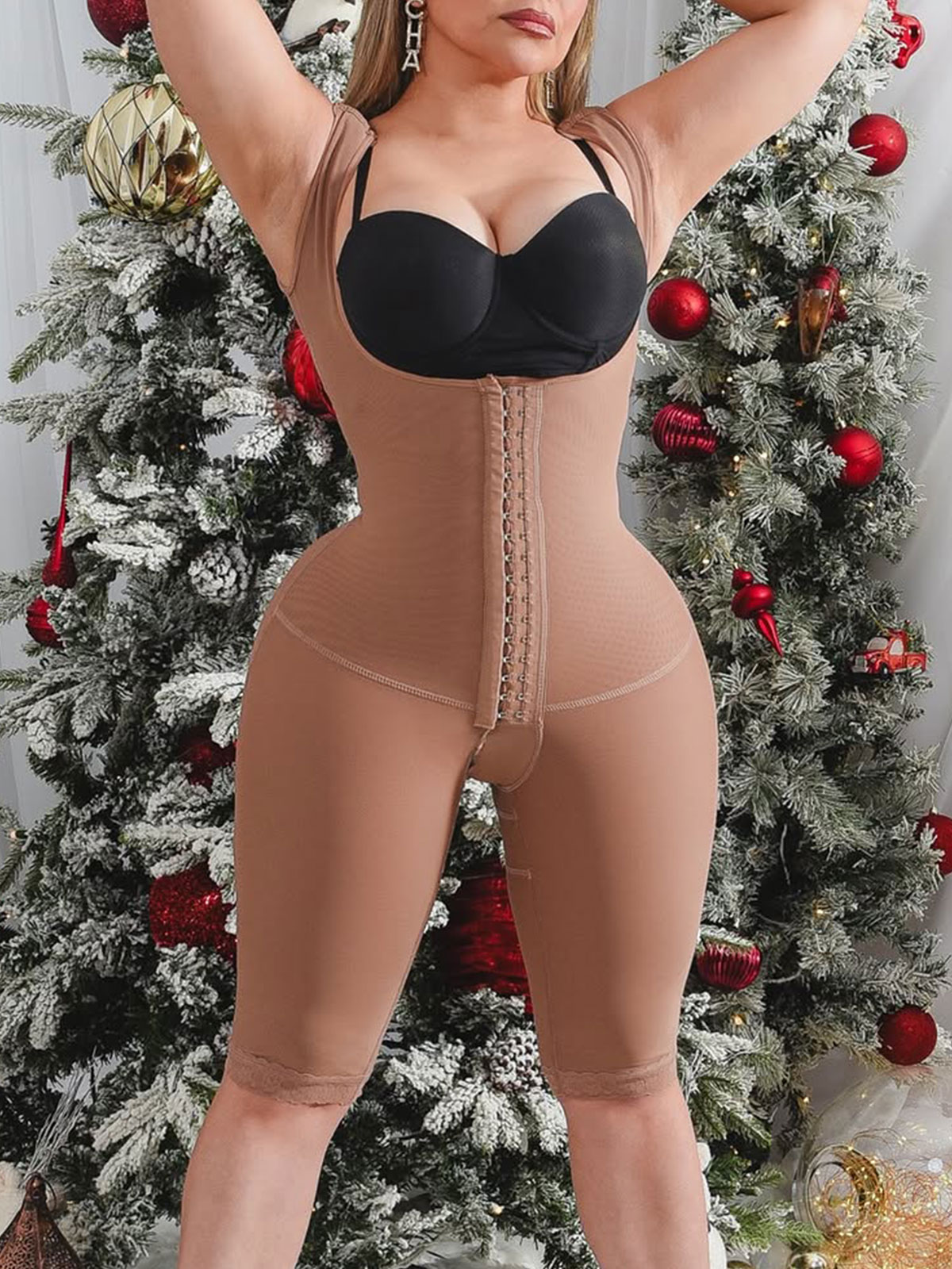 Women's Open Bust Bodysuit Tummy Control Shapewear - RosyBrown