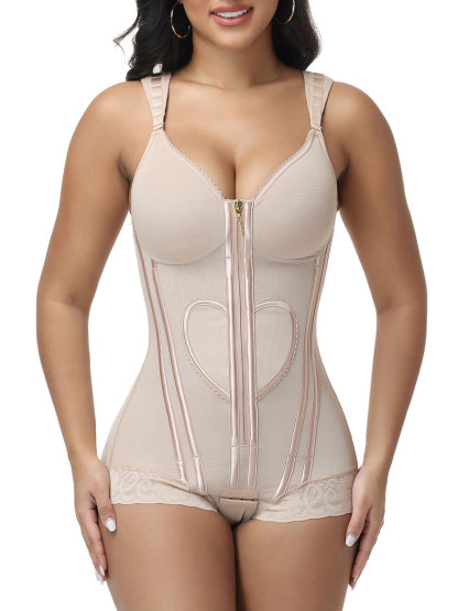 Fajas Colombianas Wide Straps Love Pattern Tummy Control Body Shaper