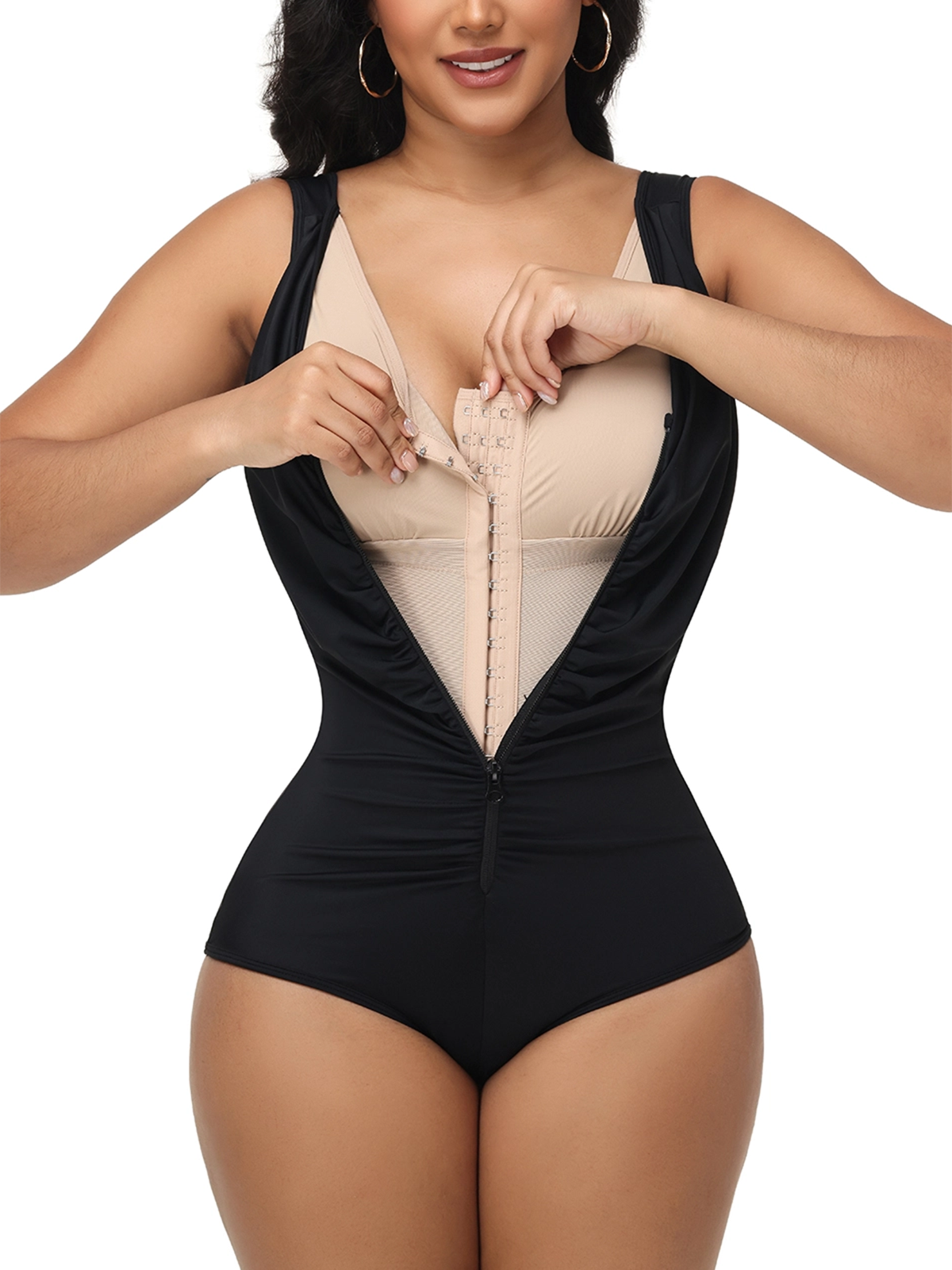 V Neck Zippered Triangle Bodycon Swimsuit