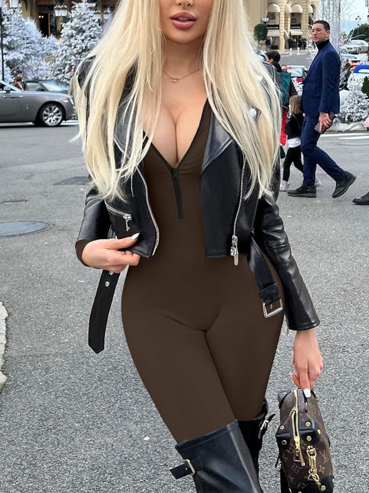 Yoga Jumpsuits Workout Ribbed Long Sleeve Zip Front Sport Jumpsuits