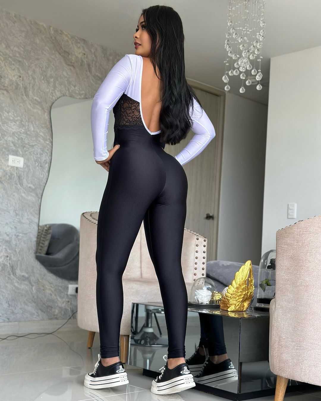 Lace Mesh Black And White Jumpsuit