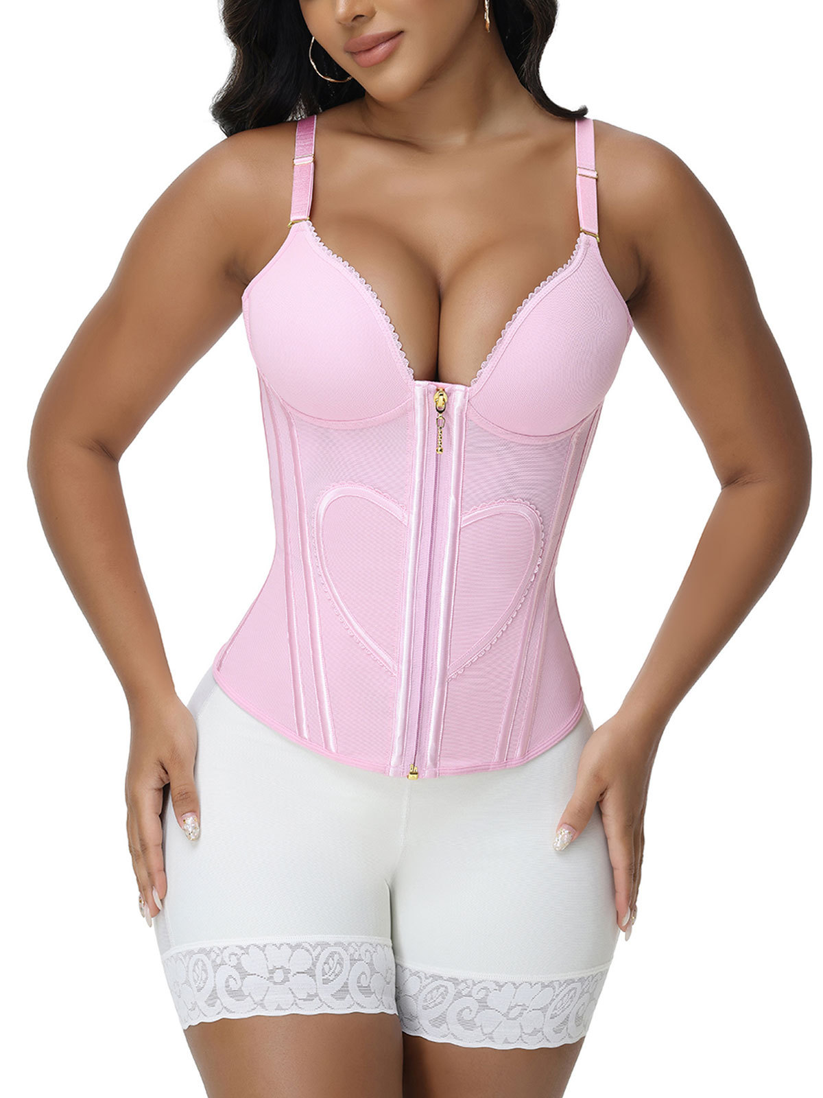 Heart Shape Tummy Control Compression Tanks Corset Waist Trainer Body Shaper with Zipper