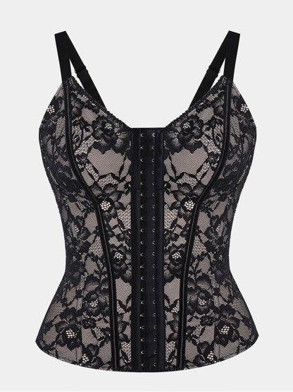 V Neck Tummy Control Lace Waist Trainer Body Shaper