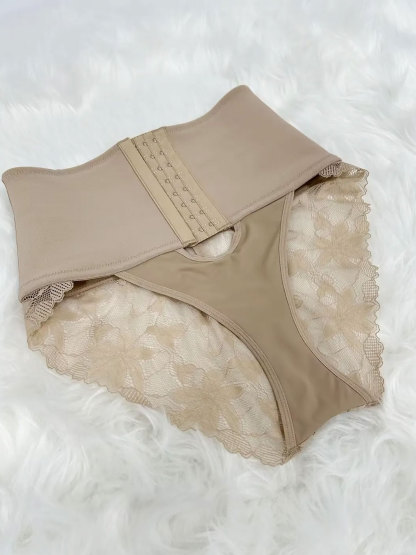 High Waist Hook-eye Tummy Control Lace Panty