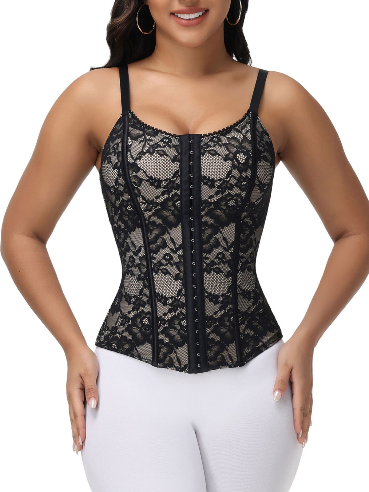 V Neck Tummy Control Lace Waist Trainer Body Shaper