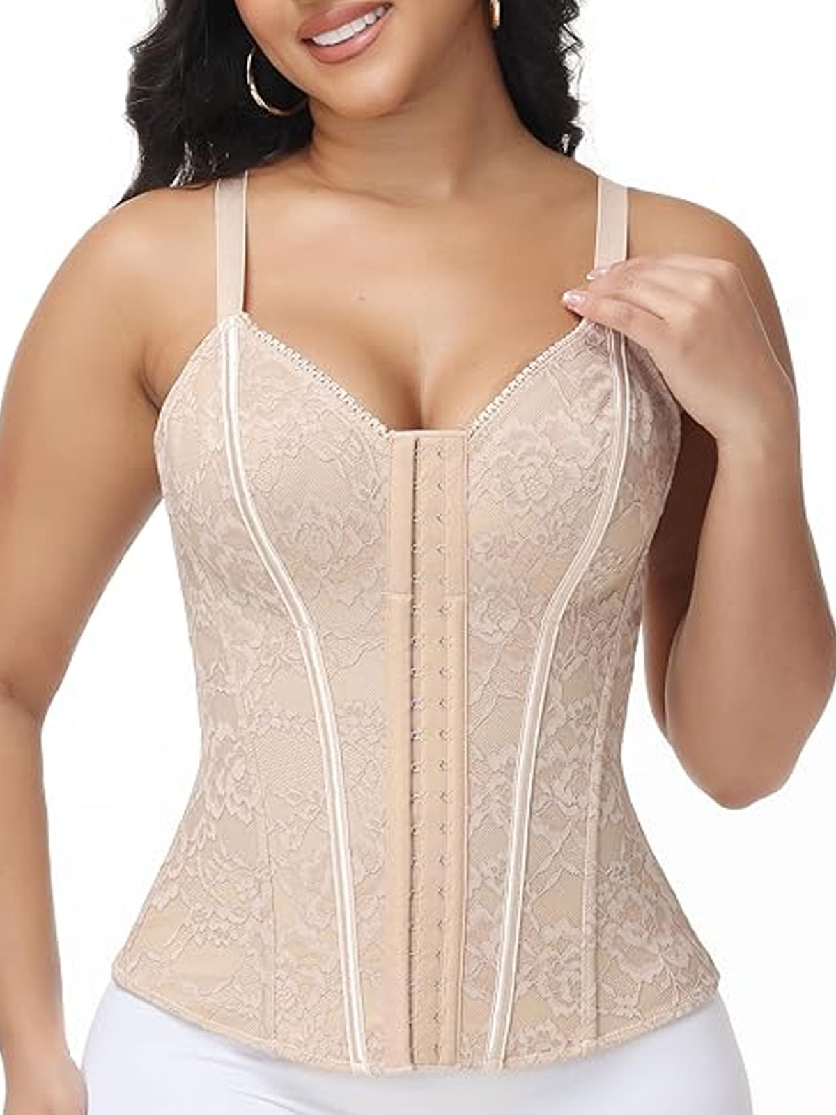 V Neck Tummy Control Lace Waist Trainer Body Shaper