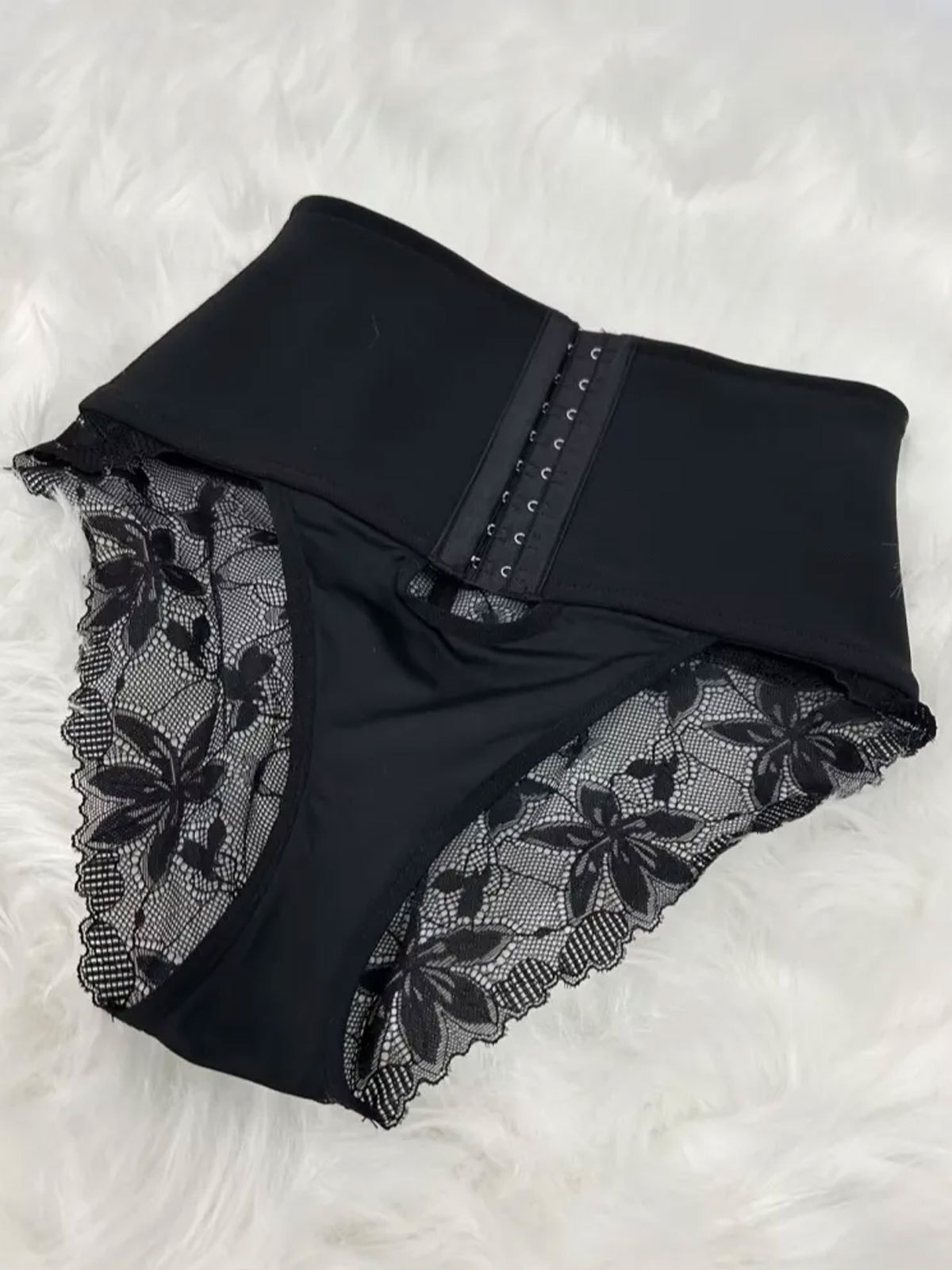 High Waist Hook-eye Tummy Control Lace Panty
