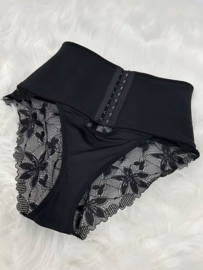 High Waist Hook-eye Tummy Control Lace Panty