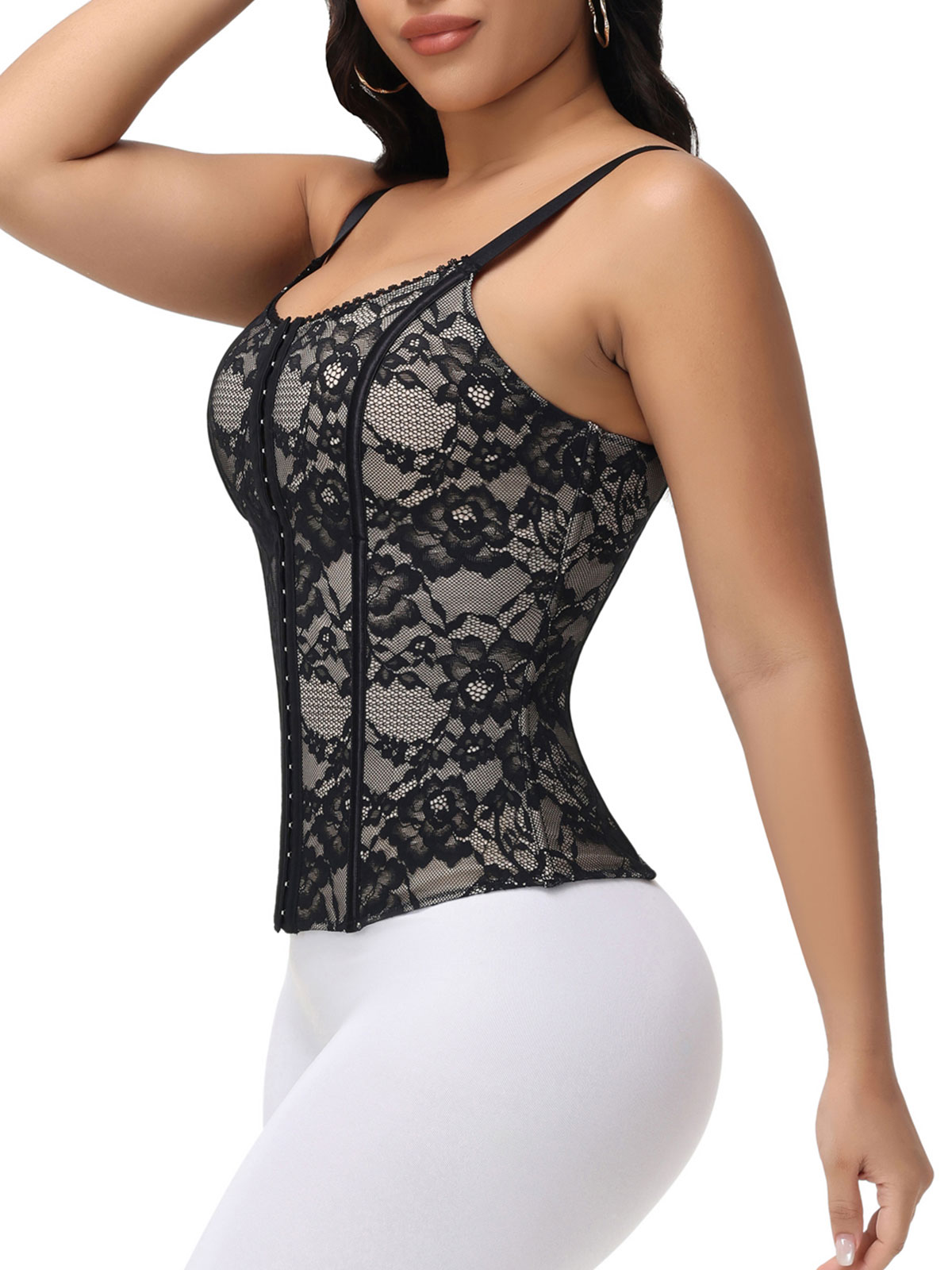 V Neck Tummy Control Lace Waist Trainer Body Shaper