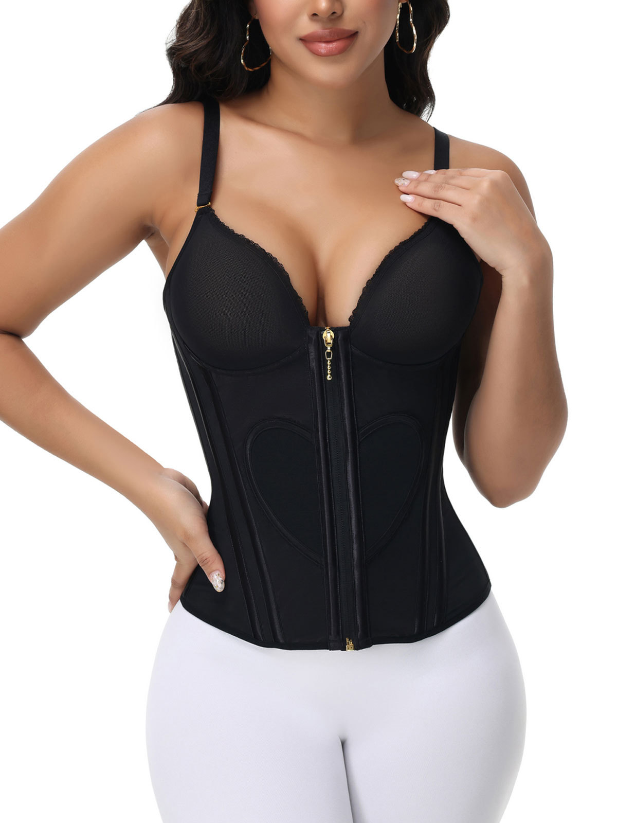 Heart Shape Tummy Control Compression Tanks Corset Waist Trainer Body Shaper with Zipper
